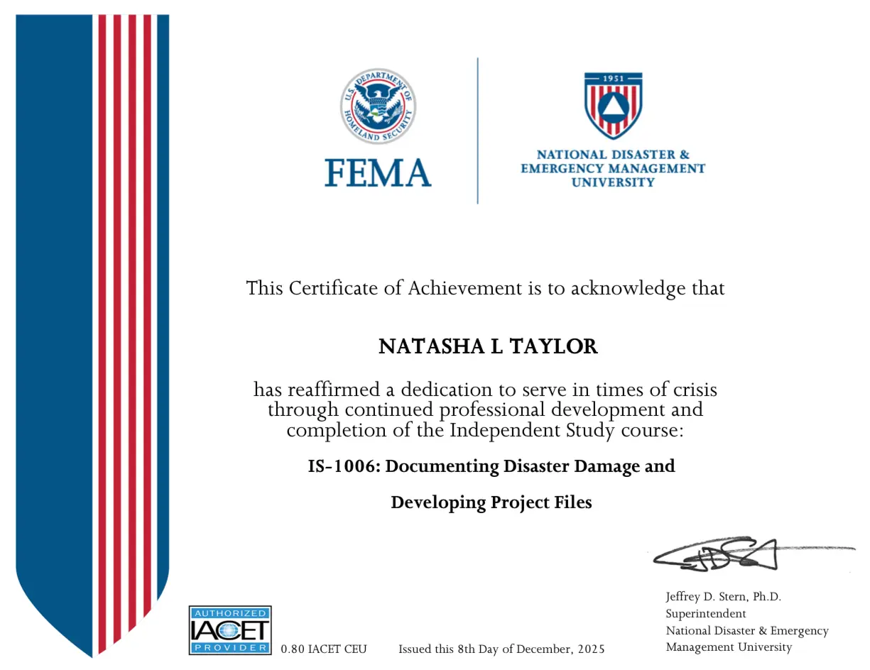FEMA certificate for disaster management course