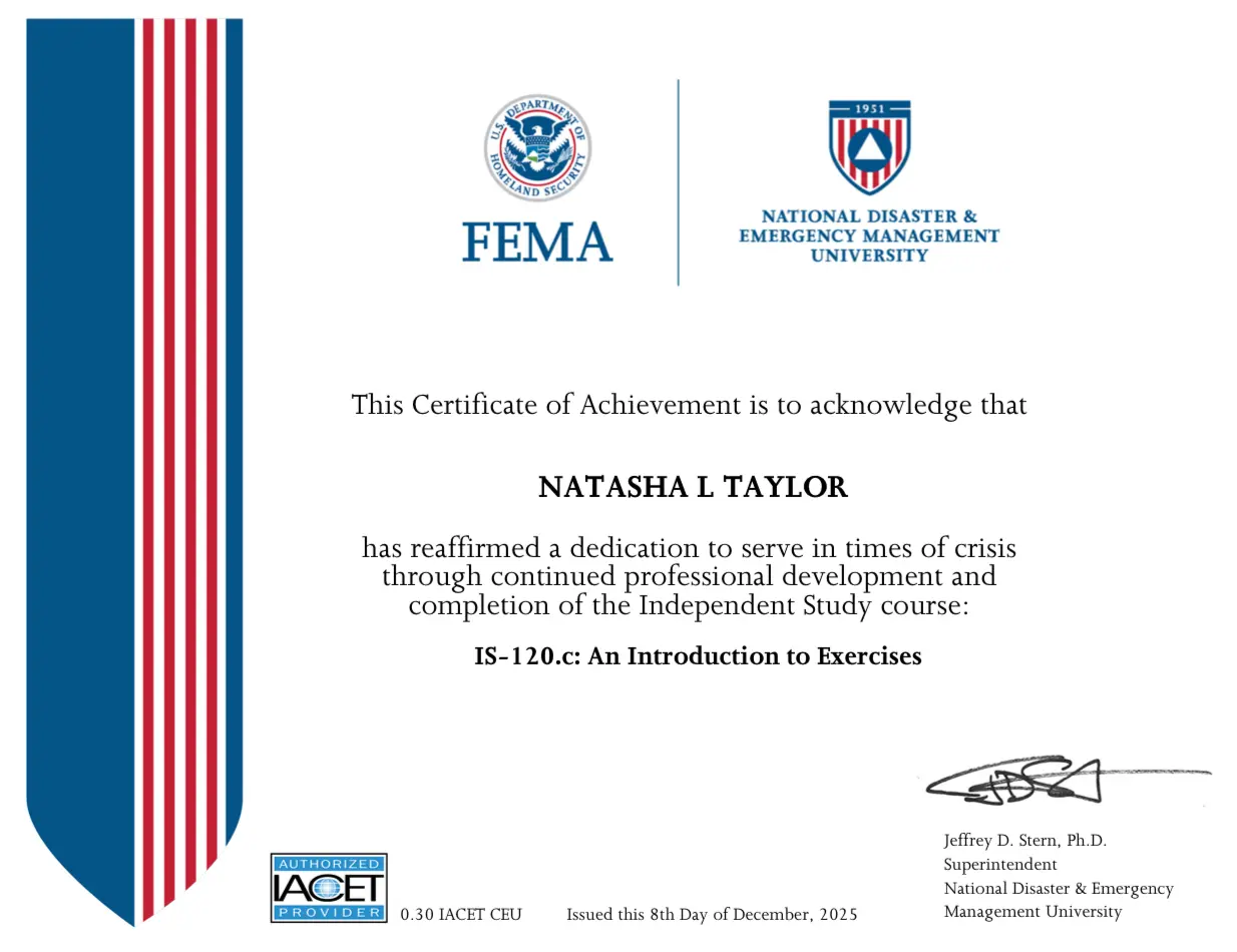 FEMA and university logos on certificate